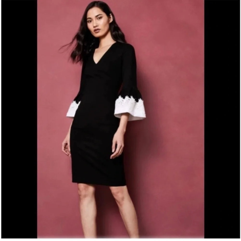 New Ted Baker Rastrel Sheath Dress Black White Bell Sleeve NWT Cocktail XS